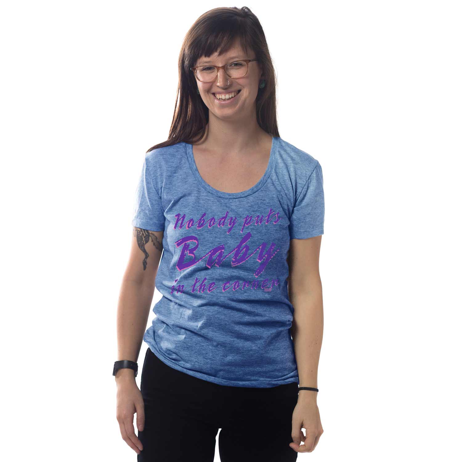 Retro Women's Nobody Puts Baby Corner Cool Dirty Dancing Graphic T-Shirt on Model | SOLID THREADS