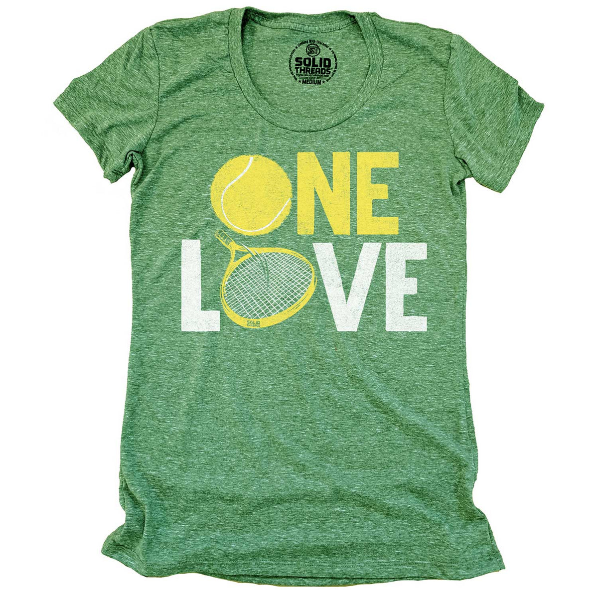 Women&#39;s One Love Cool Sports Graphic T-Shirt | Vintage Tennis Racket Soft Tee | Solid Threads