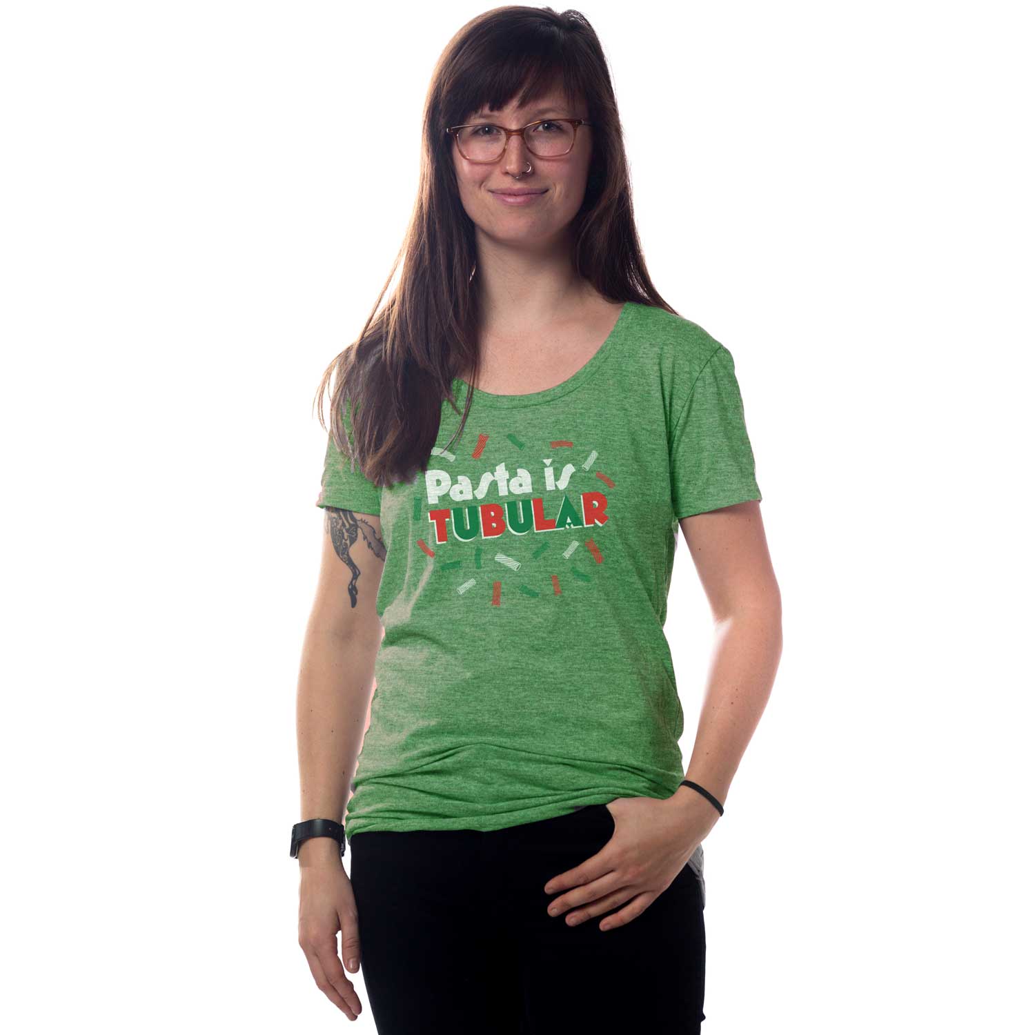 Women's Pasta is Tubular Vintage Inspired T-shirt | Retro Italian Graphic Tee On Model | Solid Threads