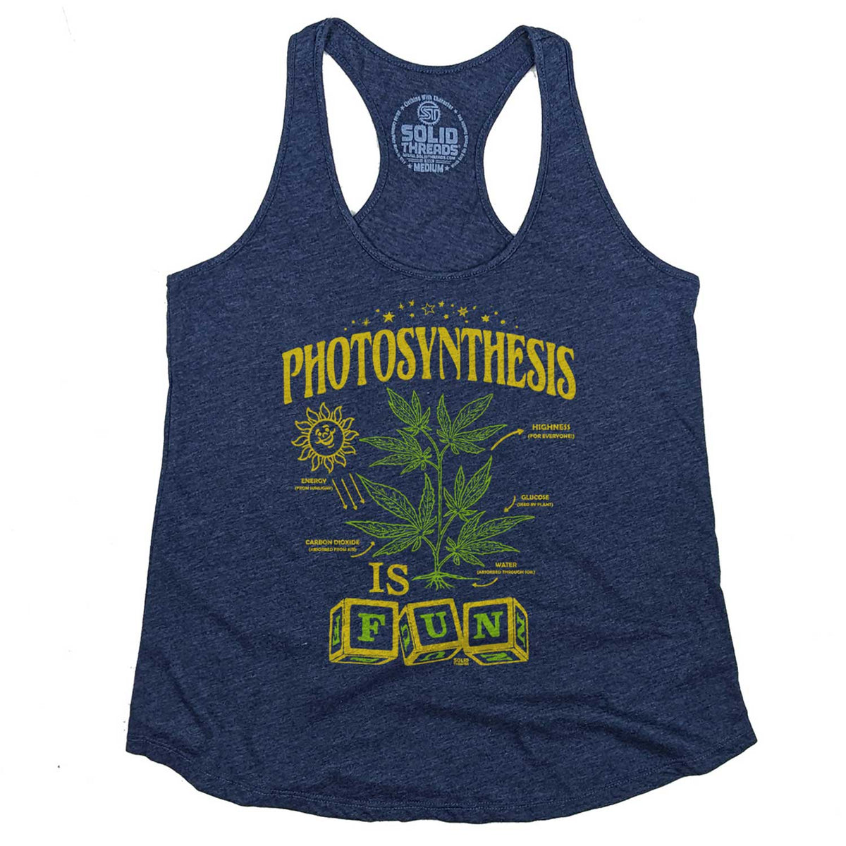 Women&#39;s Photosynthesis is Fun Vintage Graphic Tank Top | Funny Marijuana T-shirt | Solid Threads