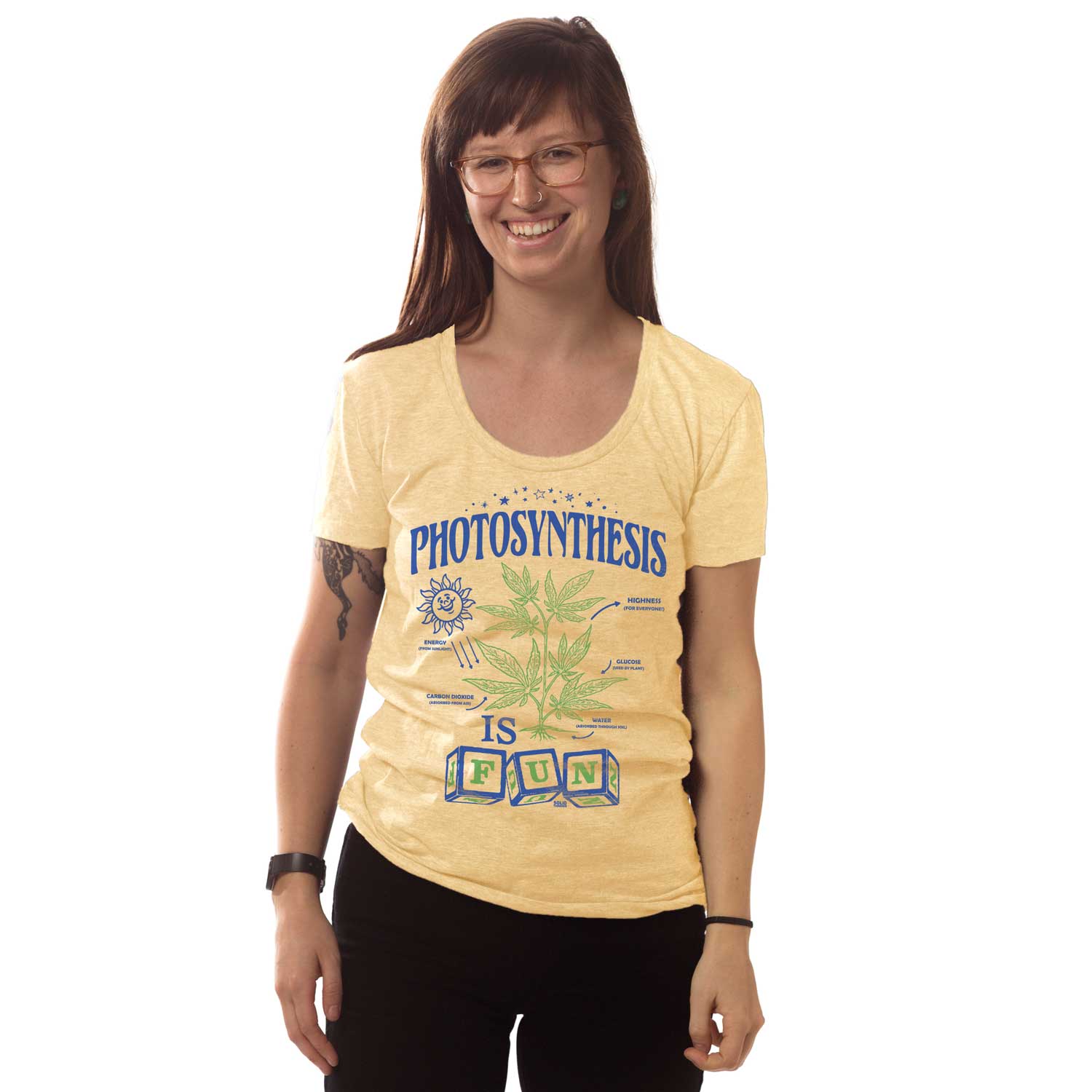 Women's Photosynthesis Retro Graphic Tee | Funny Marijuana Triblend T-Shirt on Model | Solid Threads