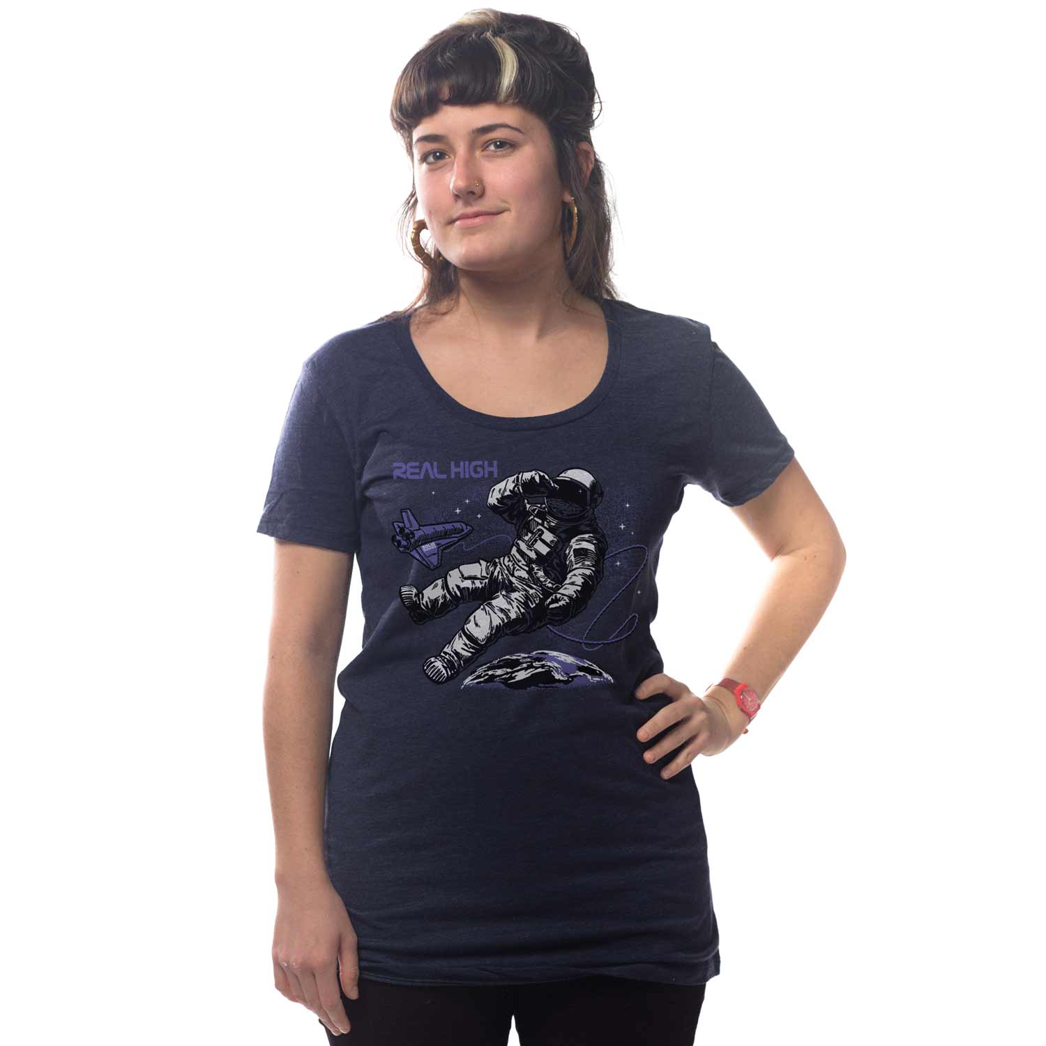 Women's Real High Vintage Space Cadet Graphic T-Shirt | Funny Marijuana Tee | Solid Threads