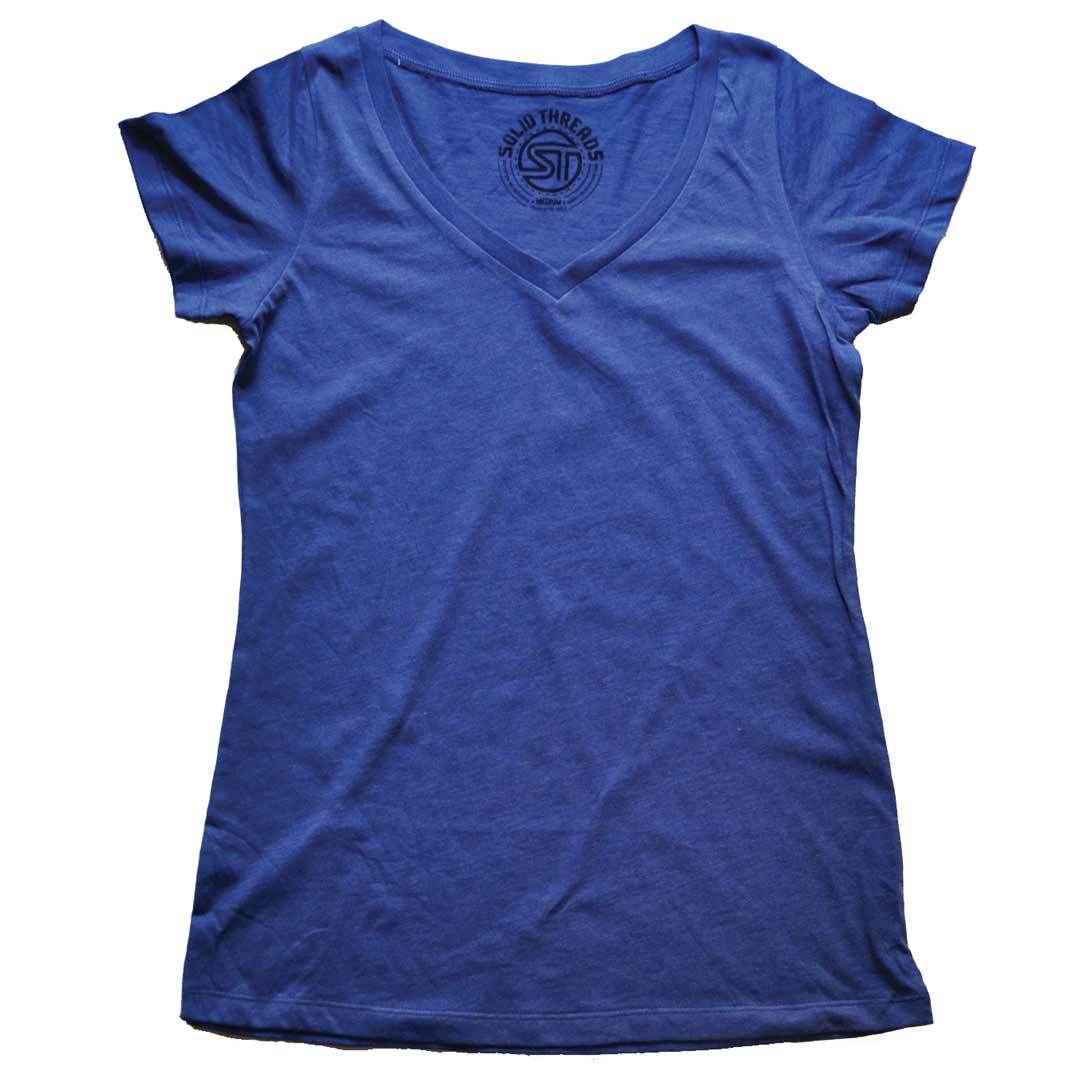 Women's Solid Threads V-Neck Royal T-shirt