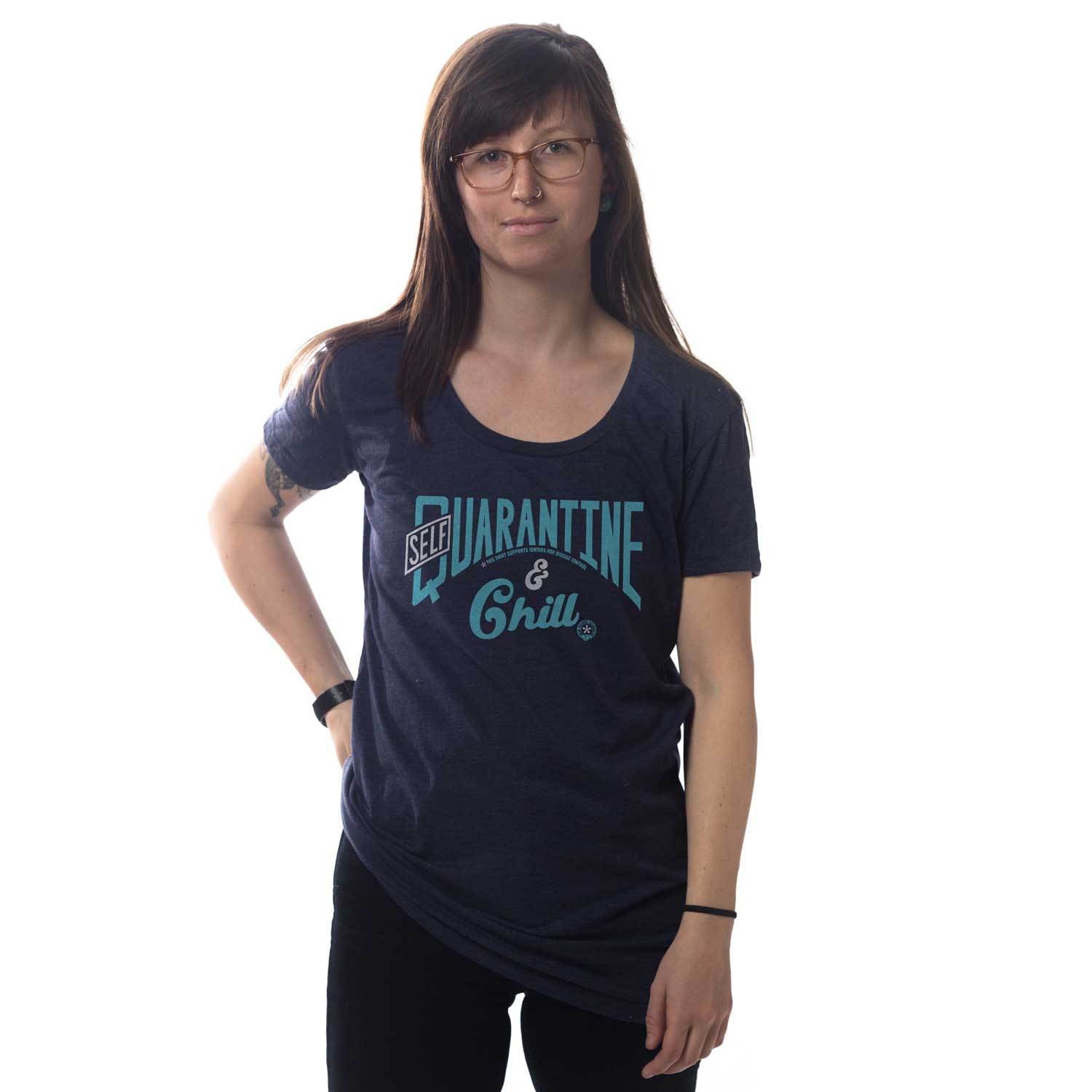 Women's Self Quarantine Chill Retro Graphic T-Shirt | Cool World Health Tee on Model | Solid Threads