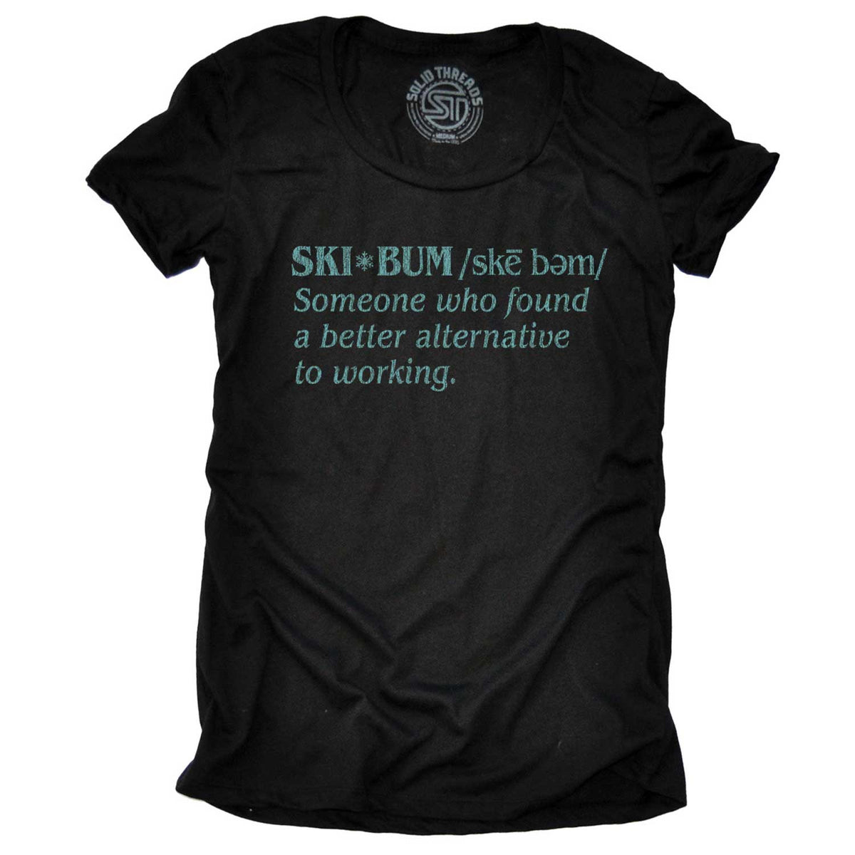 Women&#39;s Ski Bum Defined Cool Sports Graphic T-Shirt | Funny Snow Mountain Tee | Solid Threads