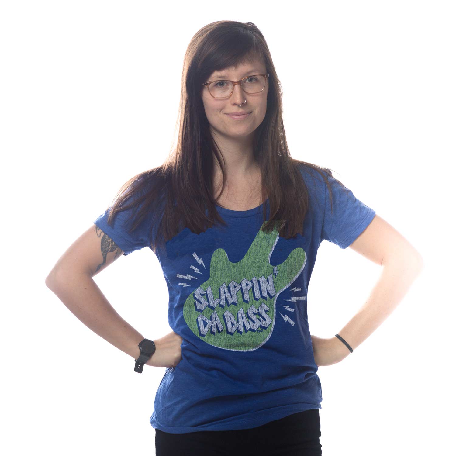 Women's Slappin' Da Bass Vintage Graphic T-Shirt | Funny Bromance Tee on Model | Solid Threads