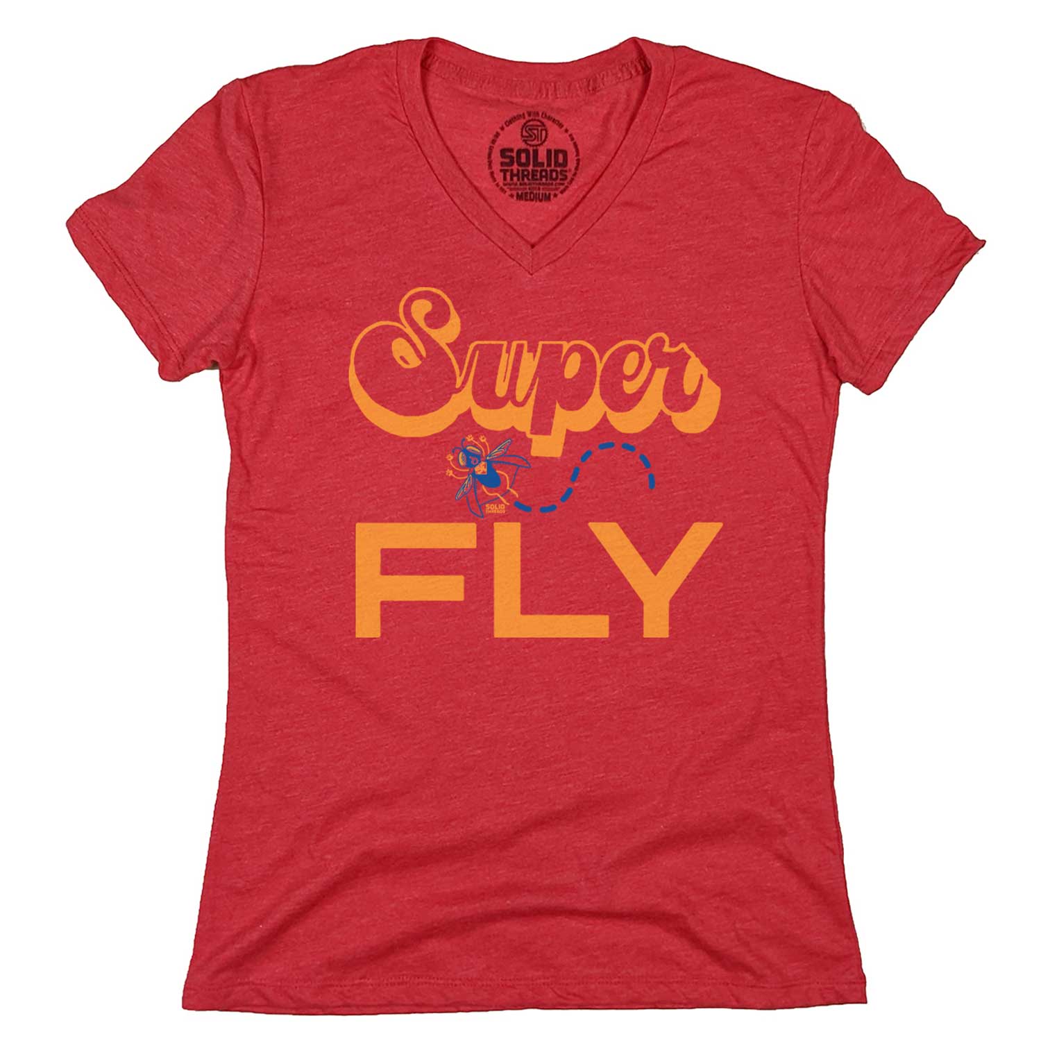 Women's Superfly Vintage Graphic V-Neck Tee | Retro Curtis Mayfield T-shirt | Solid Threads