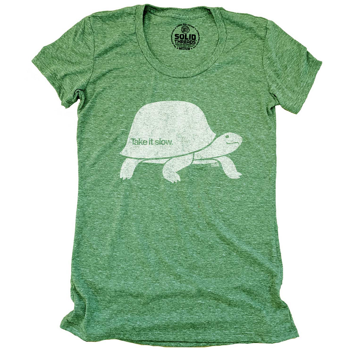 Women&#39;s Take It Slow Vintage Turtle Graphic T-Shirt | Cool Mindfulness Soft T-Shirt | Solid Threads