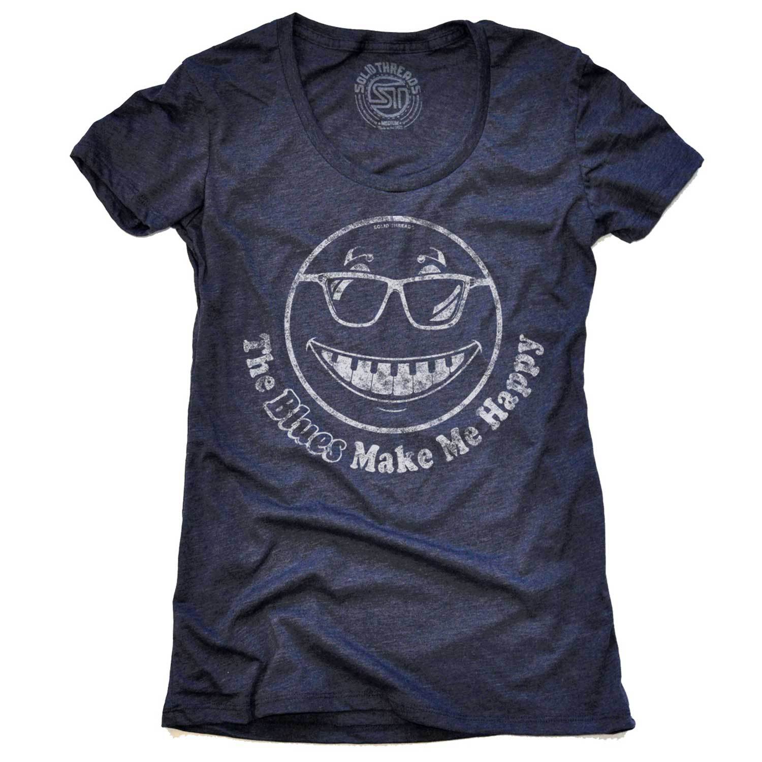 Women's The Blues Make Me Happy Cool Graphic T-Shirt | Vintage R and B Music Tee | Solid Threads