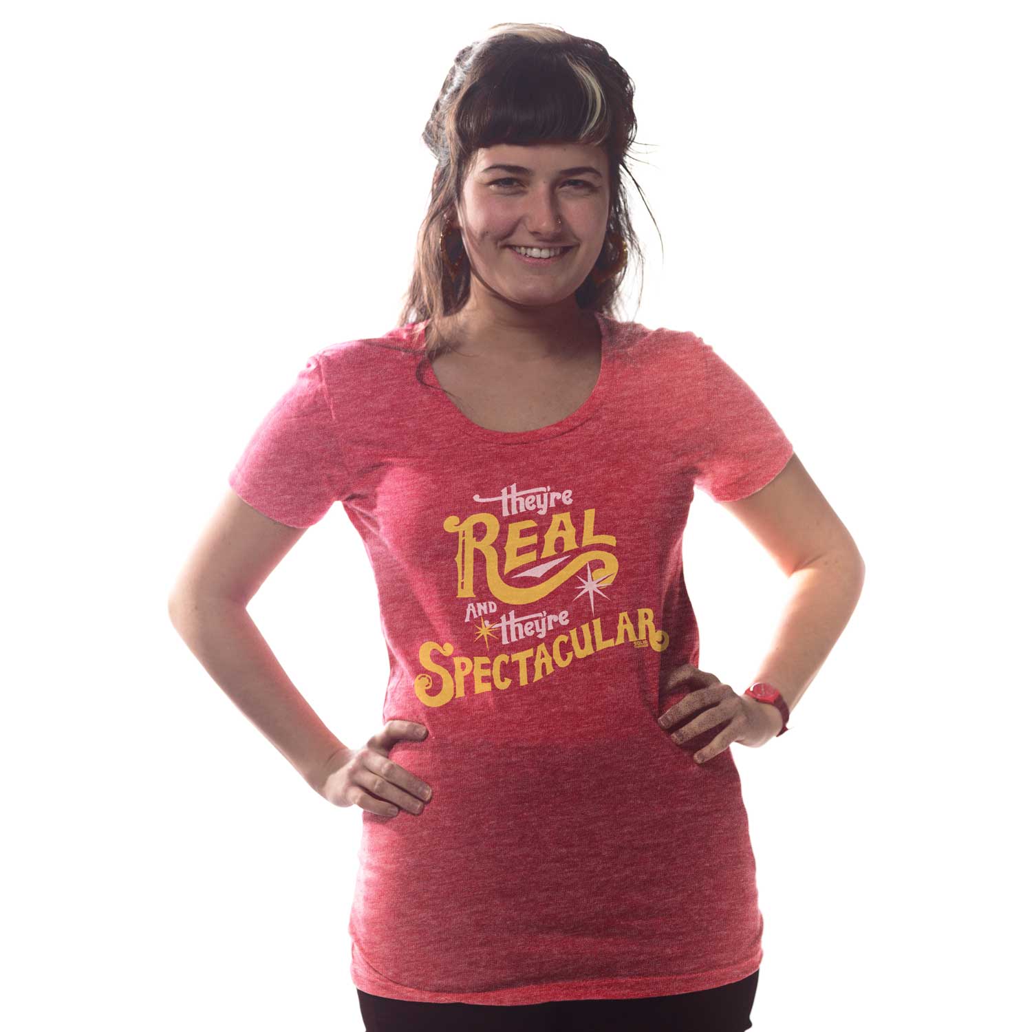 Retro Women's Real and They're Spectacular Funny Seinfield Blue Graphic Tee on Model | Solid Threads