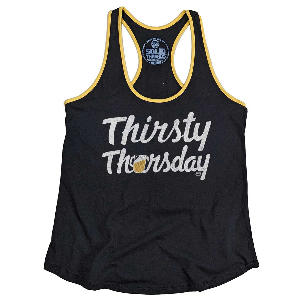 Women&#39;s Thirsty Thursday Vintage Graphic Tank Top | Funny Drinking T-shirt | Solid Threads