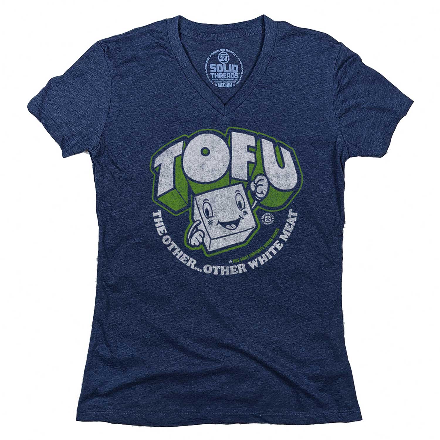 Women's Tofu, The Other Other White Meat Vintage Graphic V-Neck Tee | Vegan T-shirt | Solid Threads