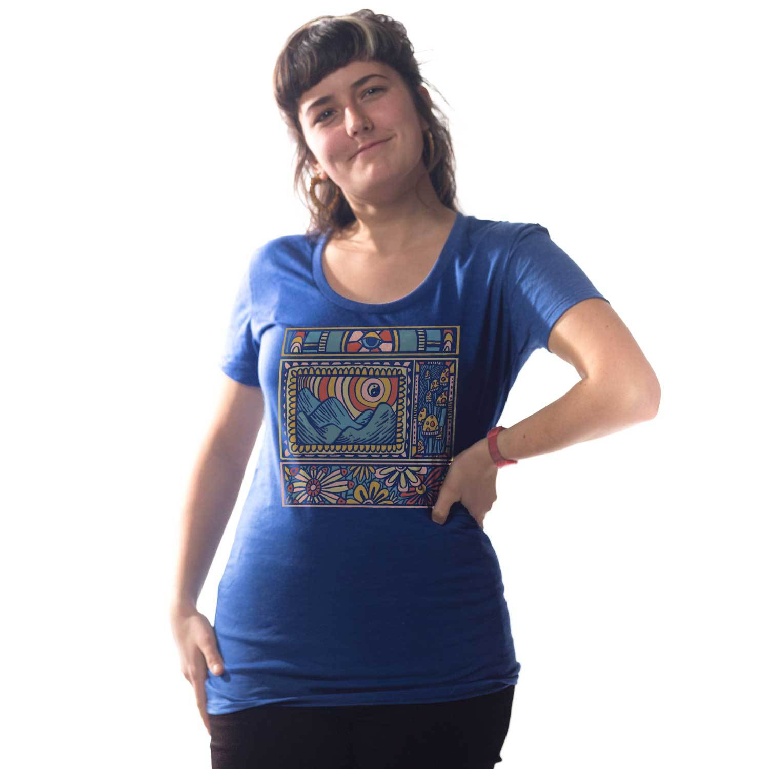 Women's Trippy Nature Psychedelic Graphic Tee | Vintage Mushrooms T-Shirt on Model | Solid Threads