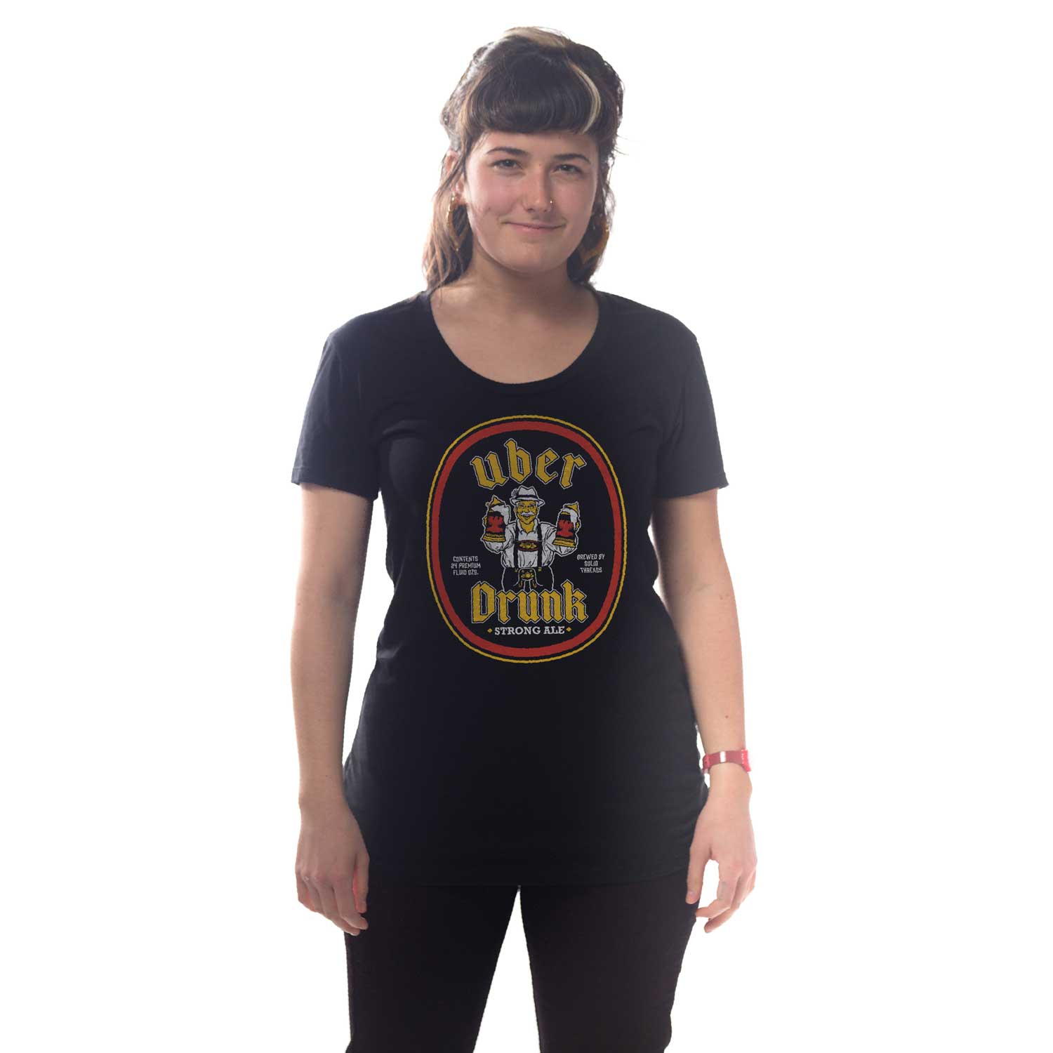 Women's Uber Drunk Vintage Drinking Graphic T-Shirt | Funny Oktoberfest Tee on Model | Solid Threads