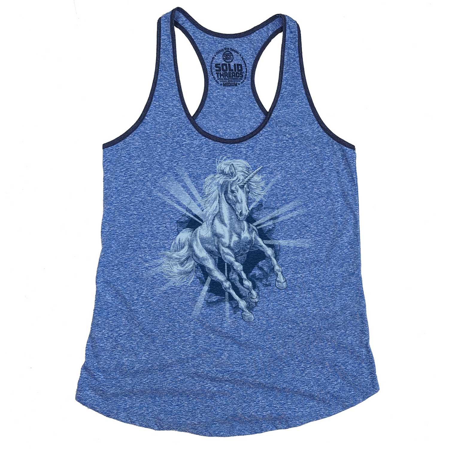 Women's Unicorn Chest Vintage Graphic Tank Top | Funny Mythical T-shirt | Solid Threads