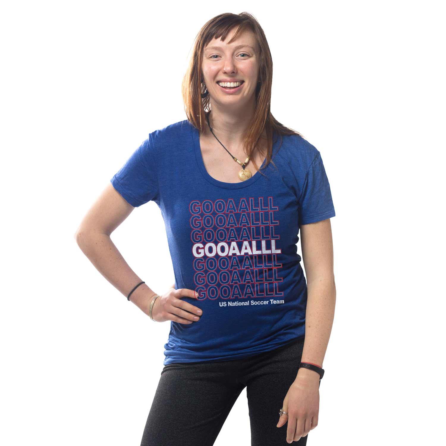 Women's Us Soccer Gooaalll Cool Sports Graphic T-Shirt | Vintage FIFA World Cup Tee | Solid Threads