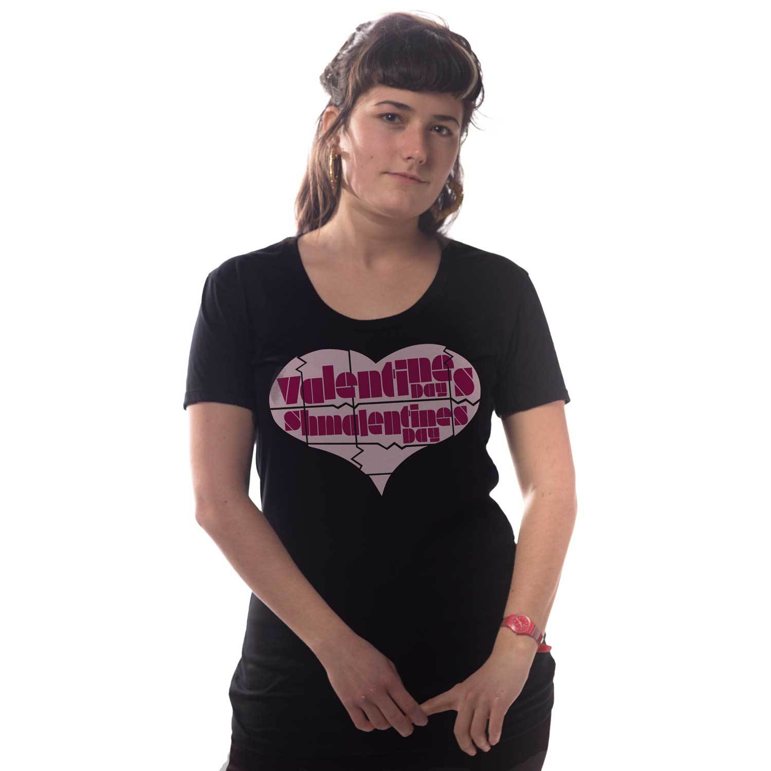 Women's Valentine's Shmalentine's Retro Graphic T-Shirt | Funny Sarcasm Tee on Model | Solid Threads