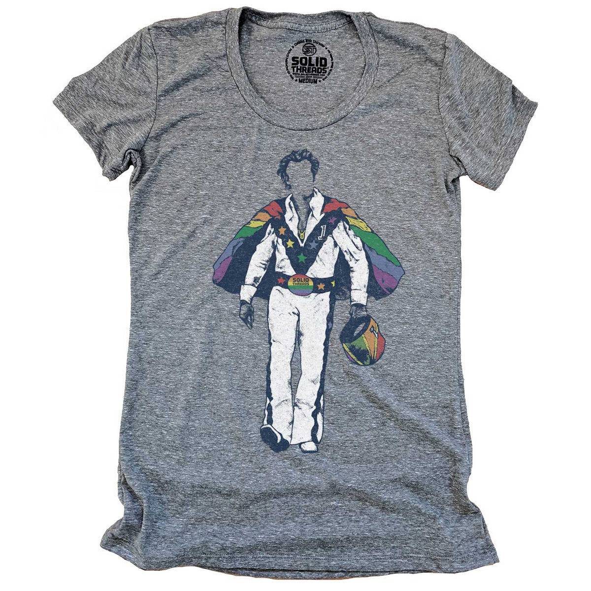 Women&#39;s Vintage Pride Daredevil Motorcyclist Graphic Tee | Retro LGBTQ Rainbow T-shirt