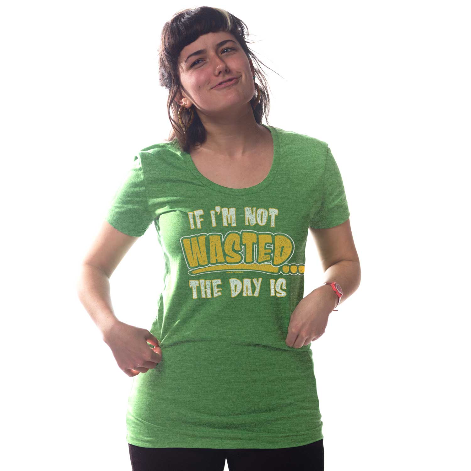 Women's Wasted Day Funny Partying Graphic Tee | Vintage St. Paddy's T-shirt on Model | Solid Threads