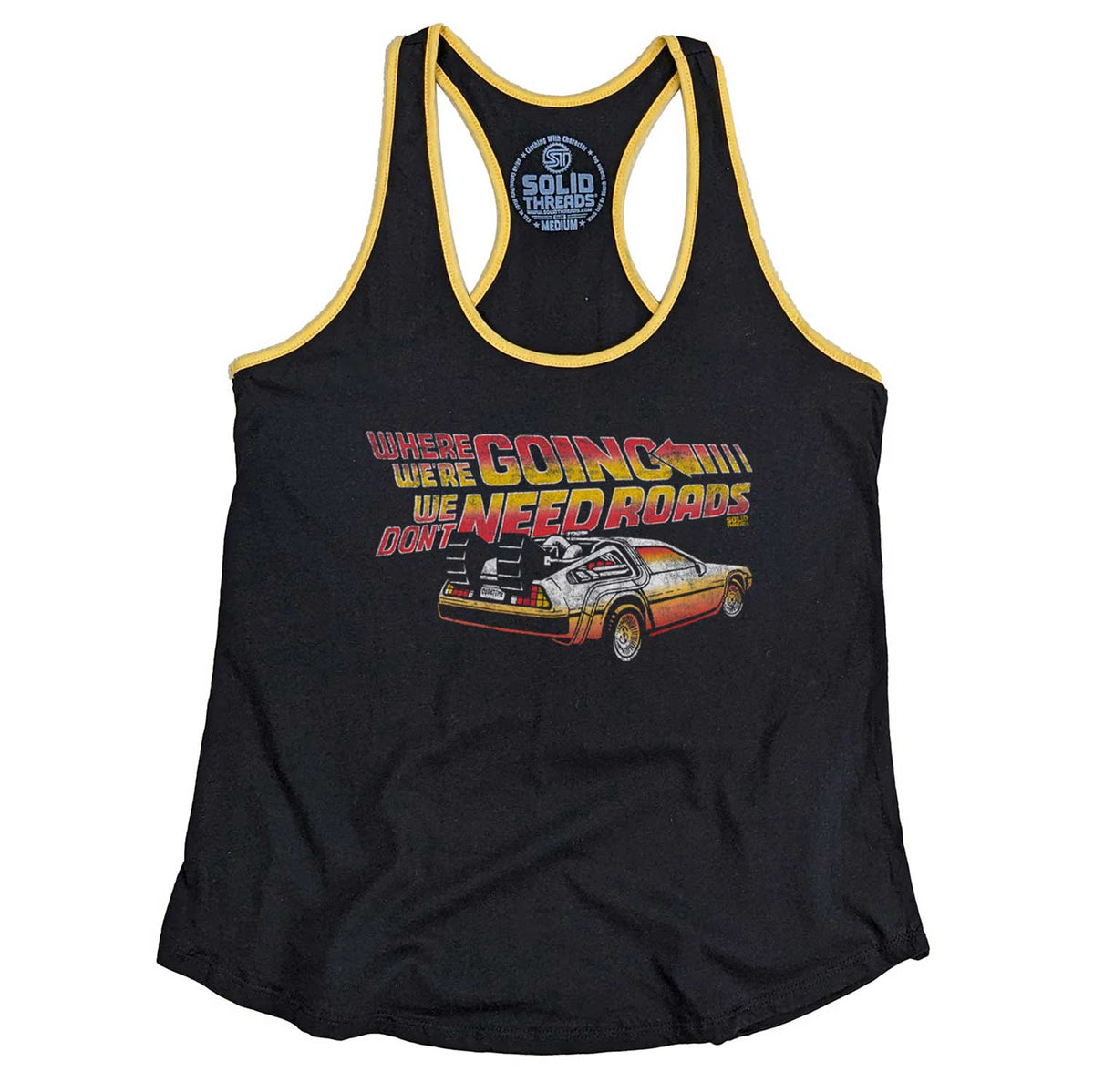Women&#39;s Where We&#39;re Going, We Don&#39;t Need Roads Vintage Graphic Tank Top | Solid Threads