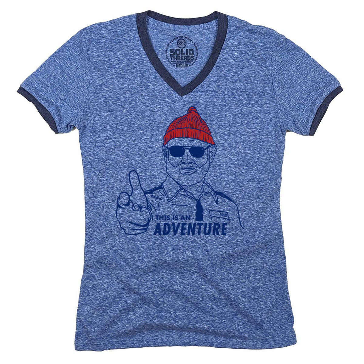 Women&#39;s Zissou This is an Adventure Vintage Graphic V-Neck Tee | Life Aquatic T-shirt | Solid Threads