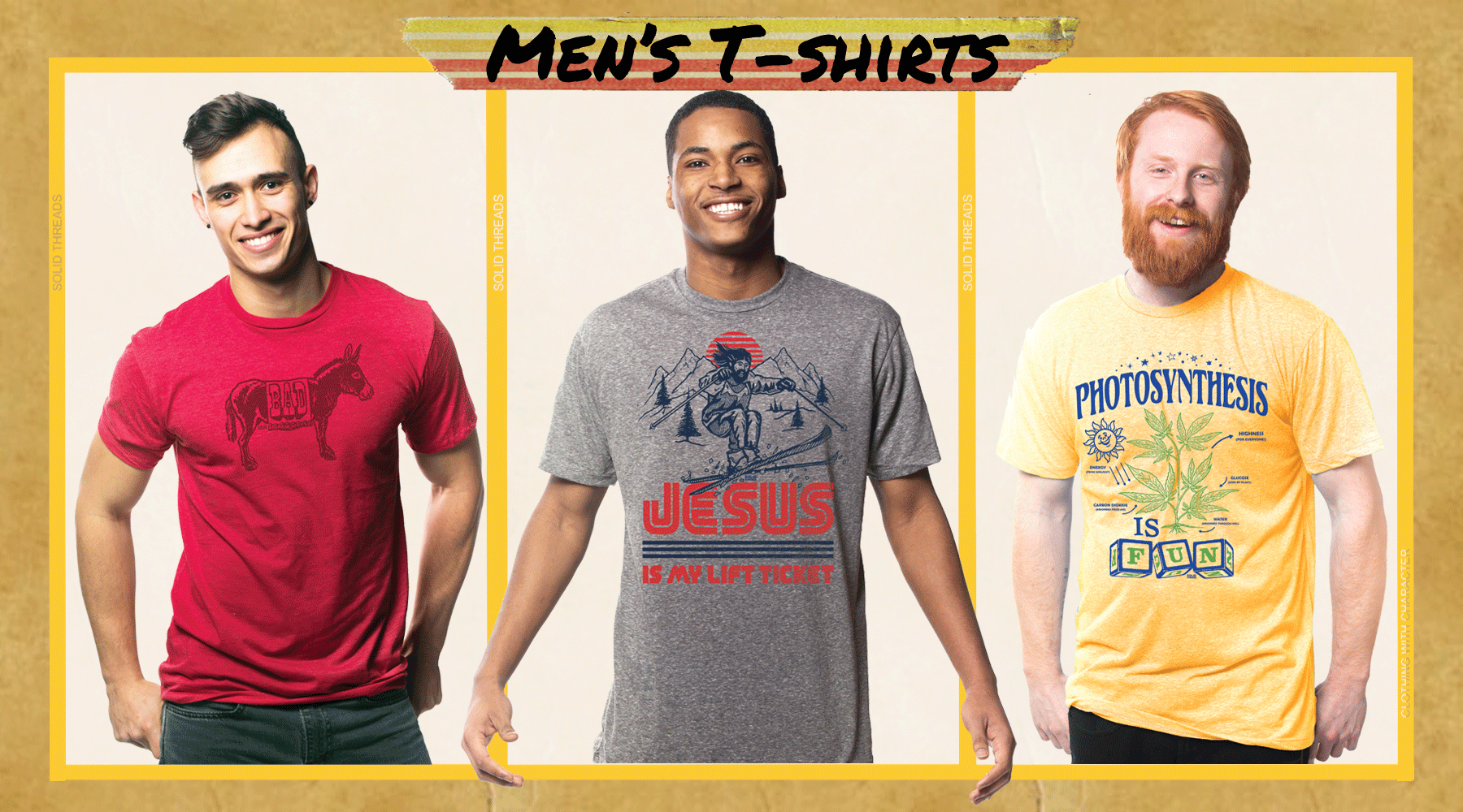 Men s T shirts Shop Funny Vintage Graphic Tees Solid Threads