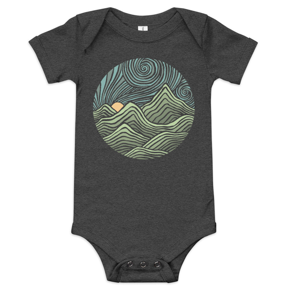 Baby Swirly Mountains Cool Extra Soft One Piece | Retro Artsy Nature Romper | Solid Threads