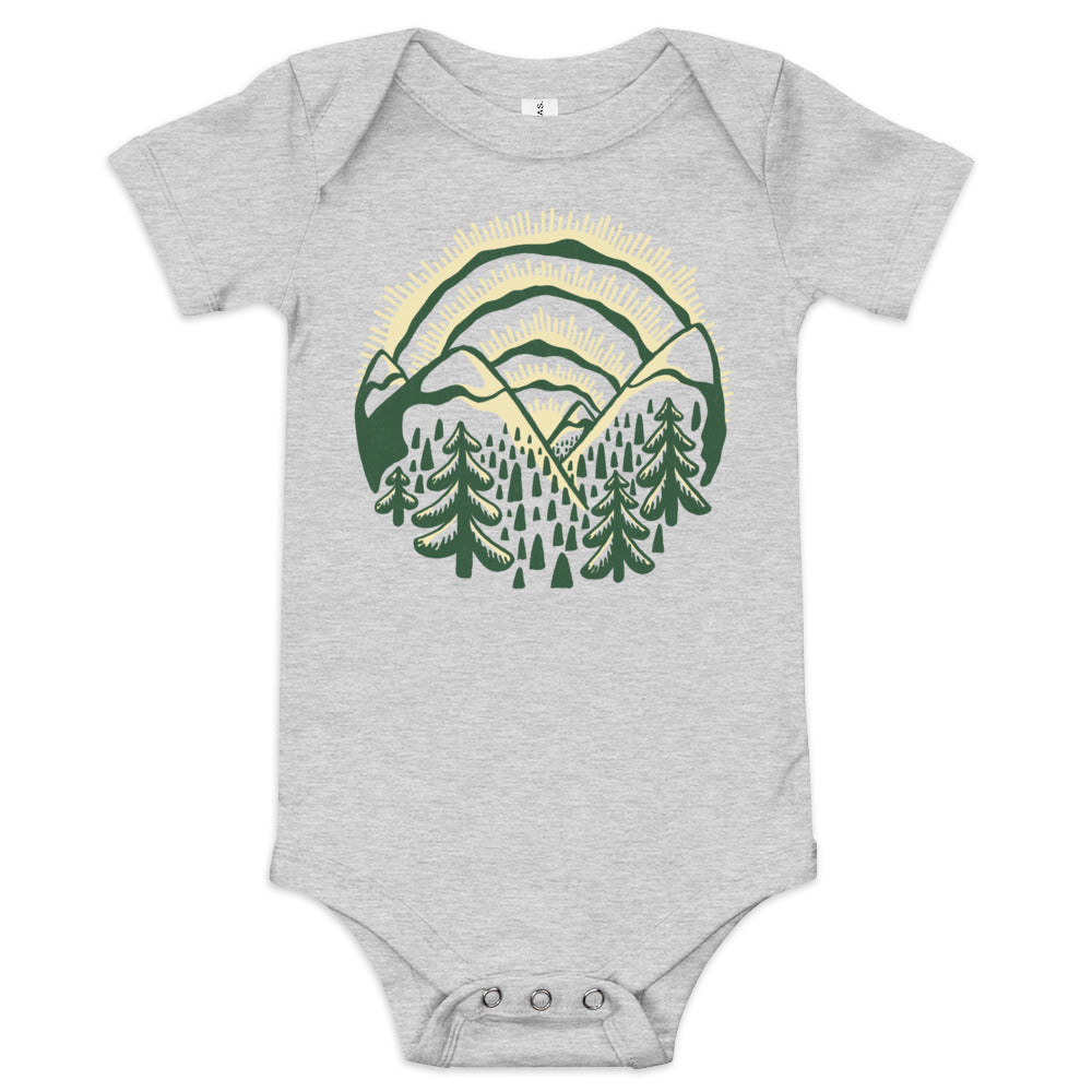 Baby Sunset Mountains Retro Extra Soft One Piece | Cool Artsy Nature Romper | Solid Threads