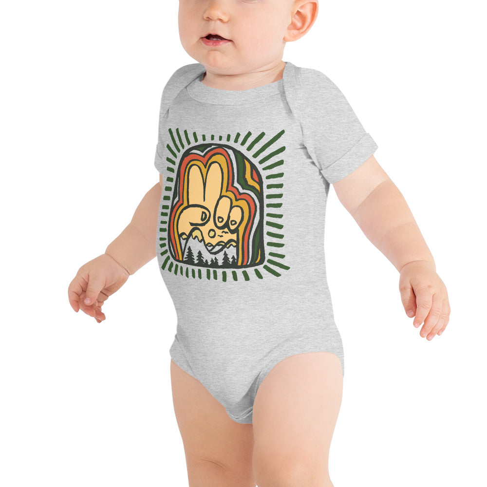 Baby Peace Mountains Cool Extra Soft One Piece | Cool Artsy Nature Romper | Solid Threads