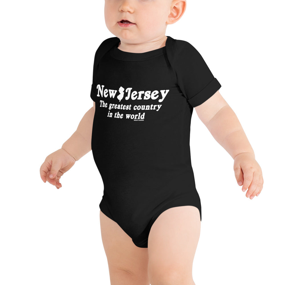 Baby Jersey Country Retro Extra Soft One Piece | Funny Garden State Romper On Model | Solid Threads