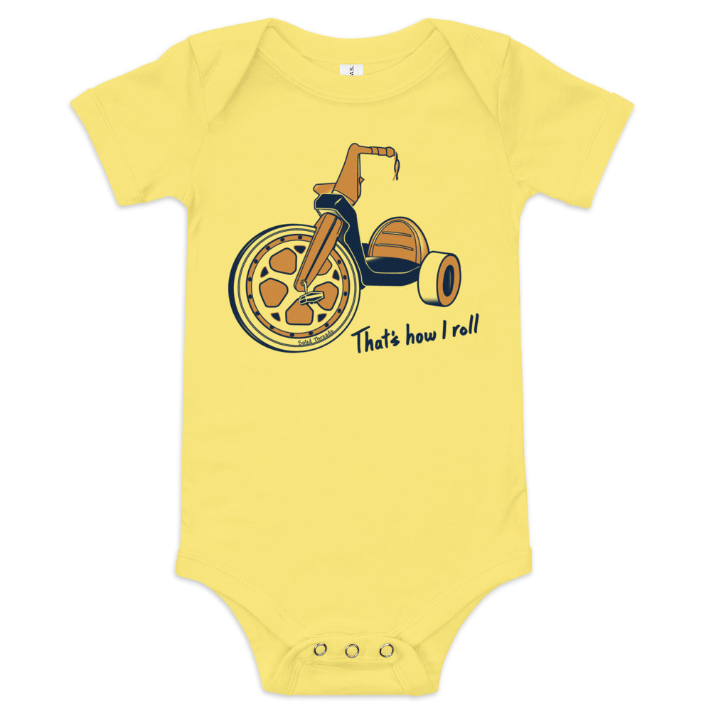 Baby That&#39;s How I Roll Funny Extra Soft One Piece | Retro Bicycle Romper | Solid Threads