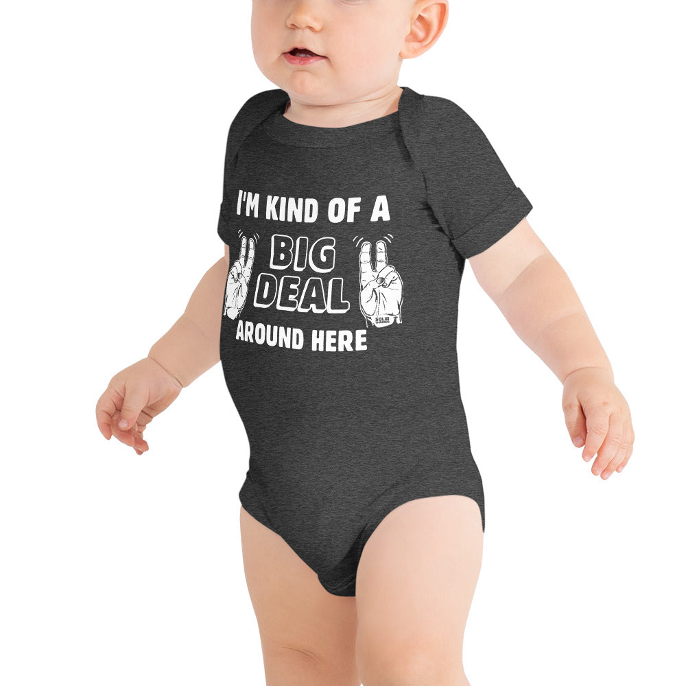 Baby A Big Deal Here Retro Extra Soft One Piece | Funny Anchorman Romper On Model | Solid Threads