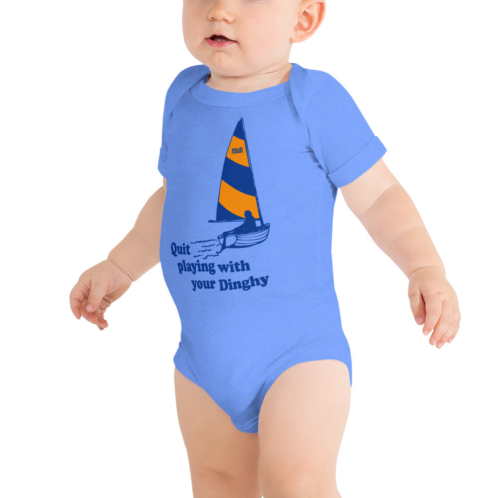 Baby Playing With Dinghy Retro Extra Soft One Piece | Funny Sailing Romper | Solid Threads