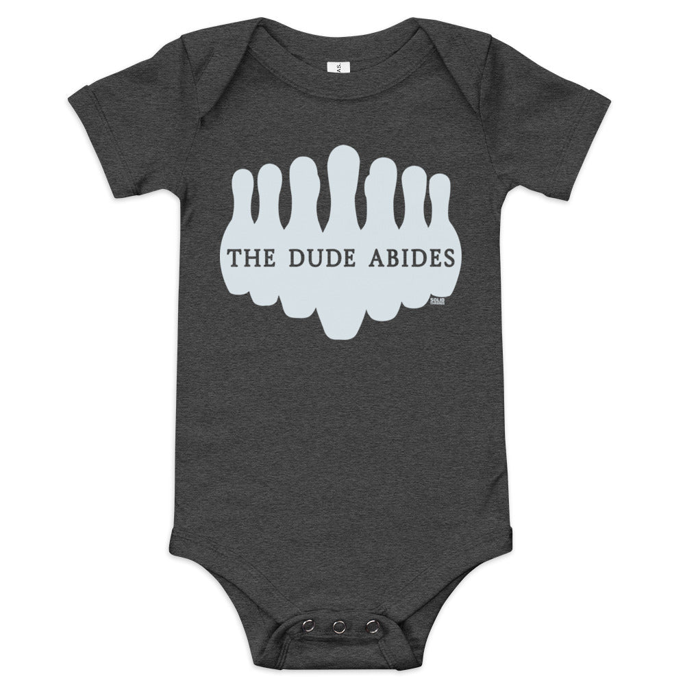 Baby Dude Abides Cool 90s Extra Soft One Piece | Funny Big Lebowski Romper | Solid Threads