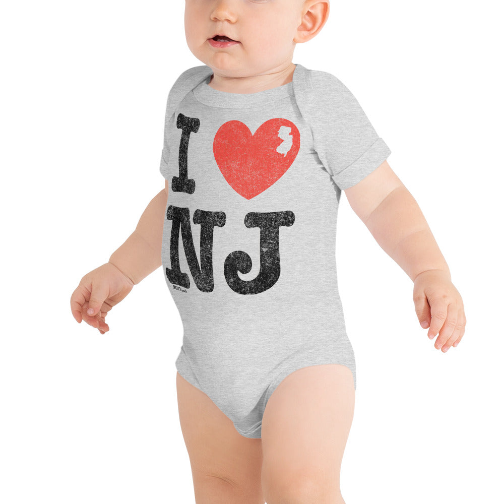 Baby I Heart NJ Retro Extra Soft One Piece | Cool New Jersey Pride Romper | Solid Threads