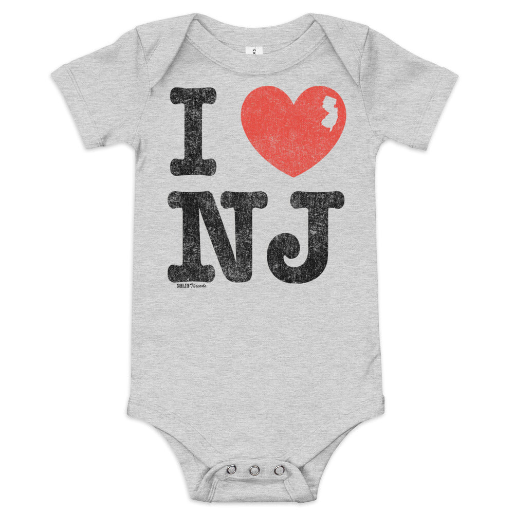 Baby I Heart NJ Retro Extra Soft One Piece | Cool New Jersey Pride Romper | Solid Threads