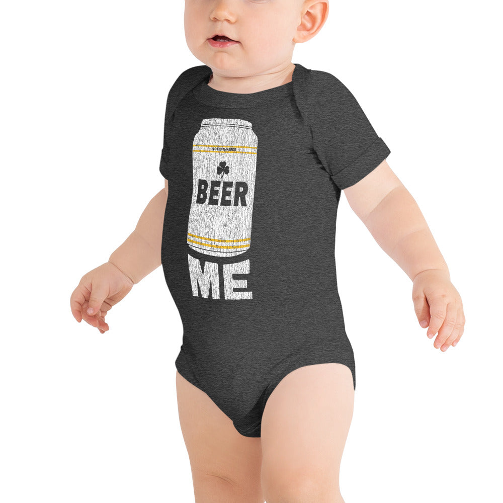 Baby Beer Me Retro St Paddys Extra Soft One Piece | Funny Drinking Romper | Solid Threads