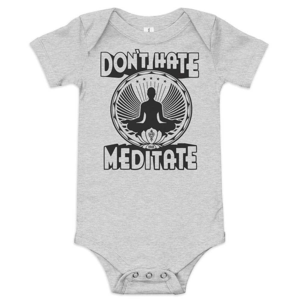 Baby Don&#39;t Hate Meditate Cool Extra Soft One Piece | Retro Cute Yogi Romper | Solid Threads