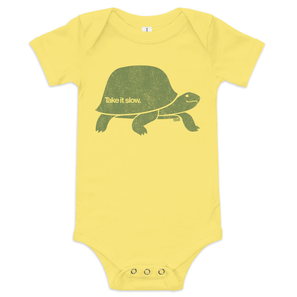 Baby Take It Slow Retro Beach Extra Soft One Piece | Cool Sea Turtle Romper | Solid Threads