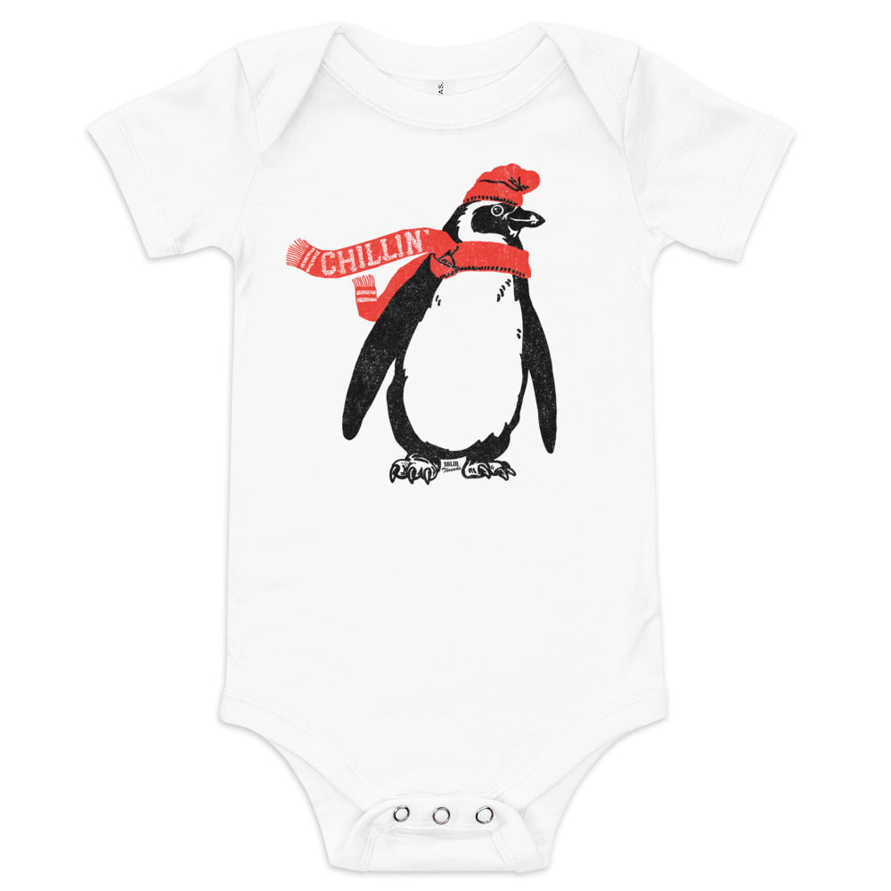 Baby Chillin Cool Winter Extra Soft One Piece | Retro Cute Penguin Romper | Solid Threads