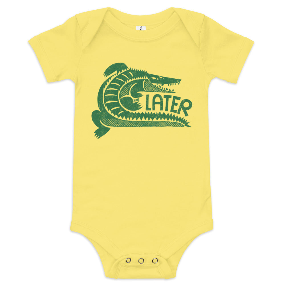 Baby Later Gator Retro Reptile Extra Soft One Piece | Funny Beach Romper | Solid Threads