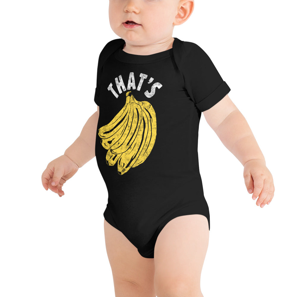 Baby That's Bananas Retro Vegan Extra Soft One Piece | Funny Fruit Romper On Model | Solid Threads