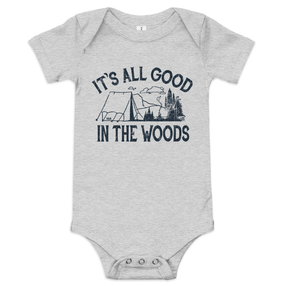 Baby All Good In The Woods Retro Extra Soft One Piece | Cool Camping Romper | Solid Threads