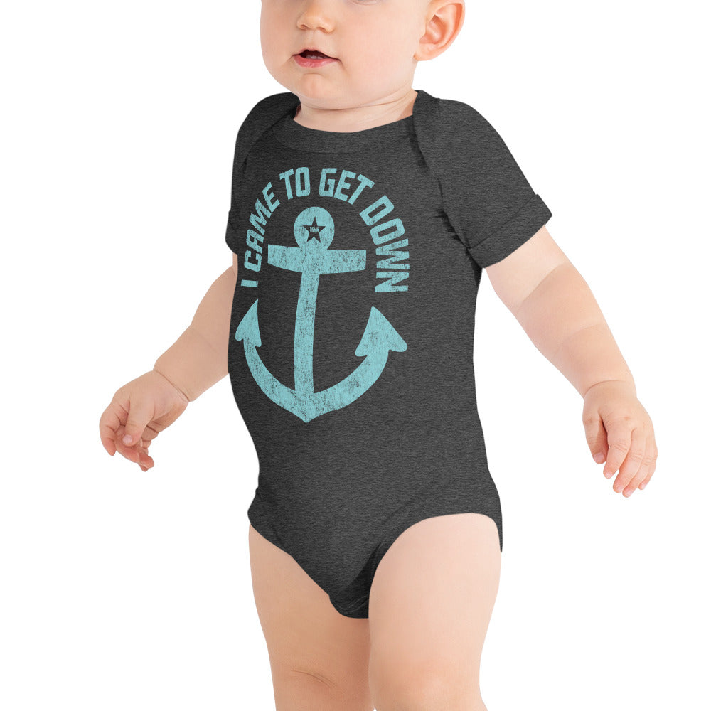 Baby I Came To Get Down Retro Extra Soft One Piece | Funny Ocean Anchor Romper On Model | Solid Threads