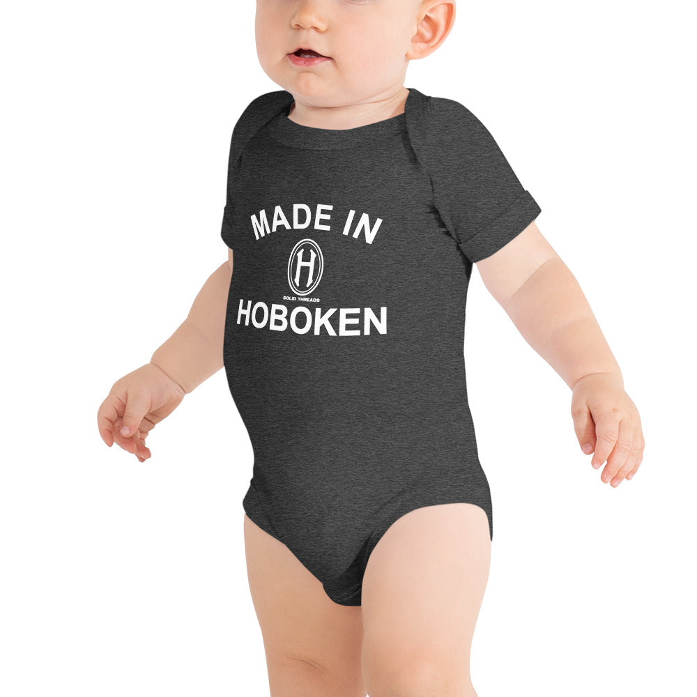 Baby Made In Hoboken Cute Extra Soft One Piece | Cool New Jerseyan Romper On Model | Solid Threads