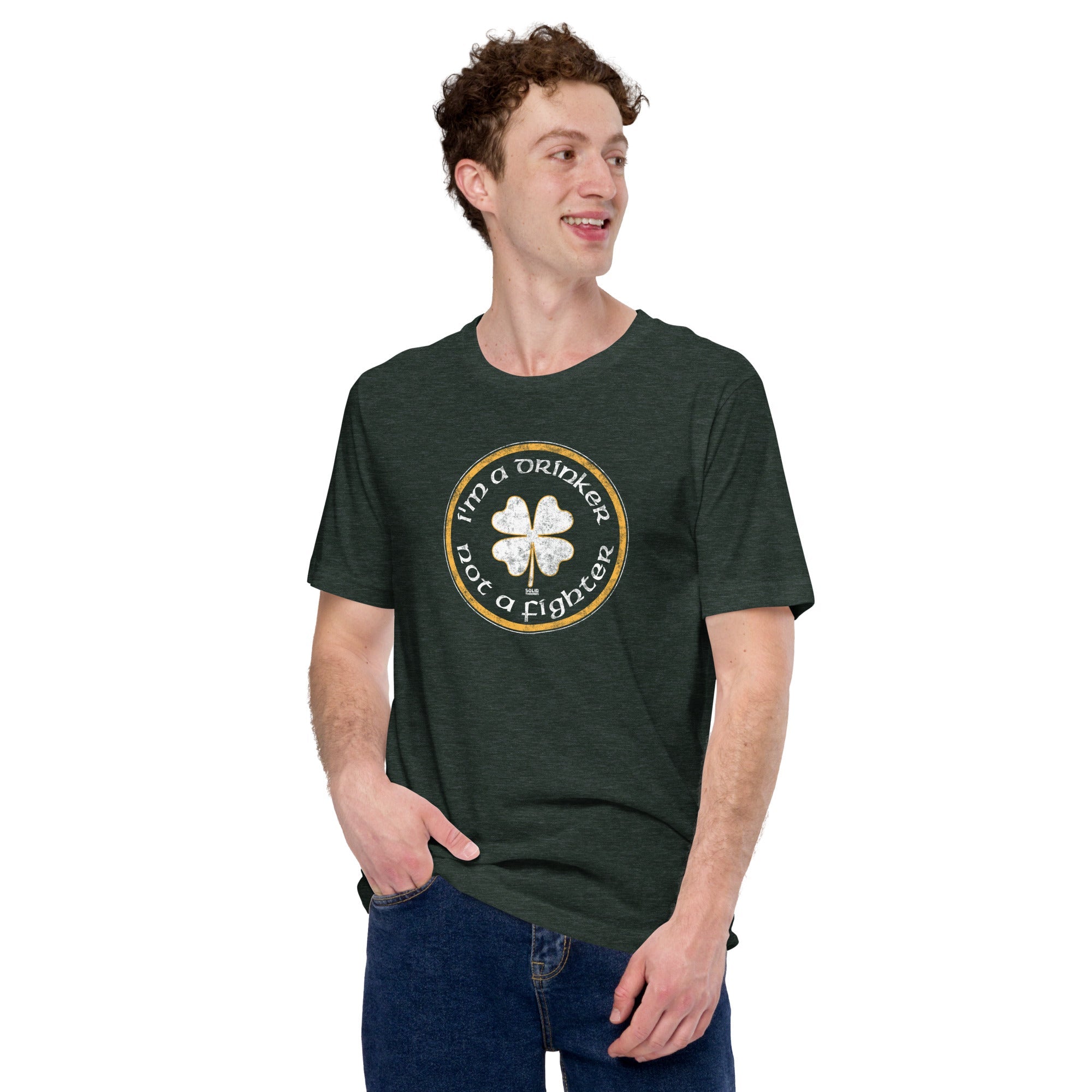 Men's Im A Drinker Not A Fighter Vintage Soft Style T-Shirt | Funny St Paddy'S Tee | Solid Threads