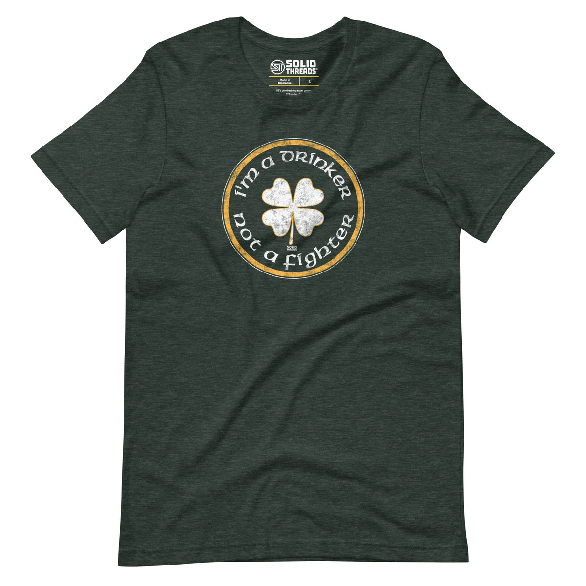 Men&#39;s Im A Drinker Not A Fighter Vintage Soft Style T-Shirt | Funny St Paddy&#39;S Tee | Solid Threads