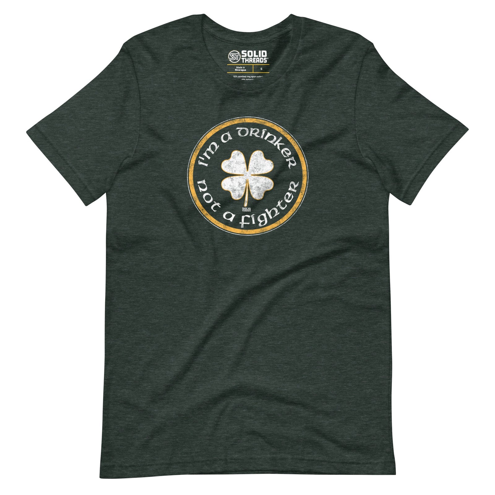 Men's Im A Drinker Not A Fighter Vintage Soft Style T-Shirt | Funny St Paddy'S Tee | Solid Threads