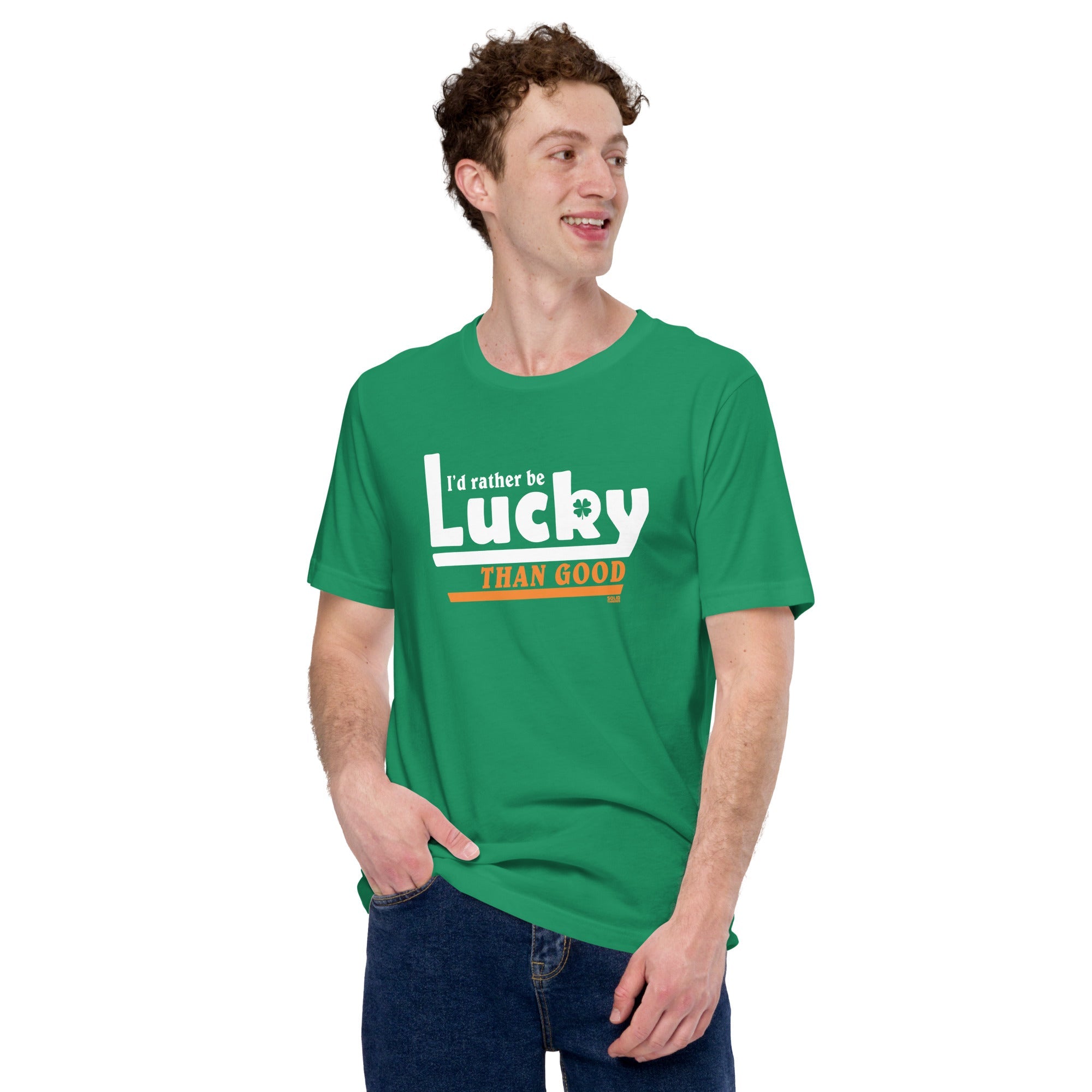 Men's Id Rather Be Lucky Than Good Vintage Soft Style T-Shirt | Funny St Paddys Tee | Solid Threads