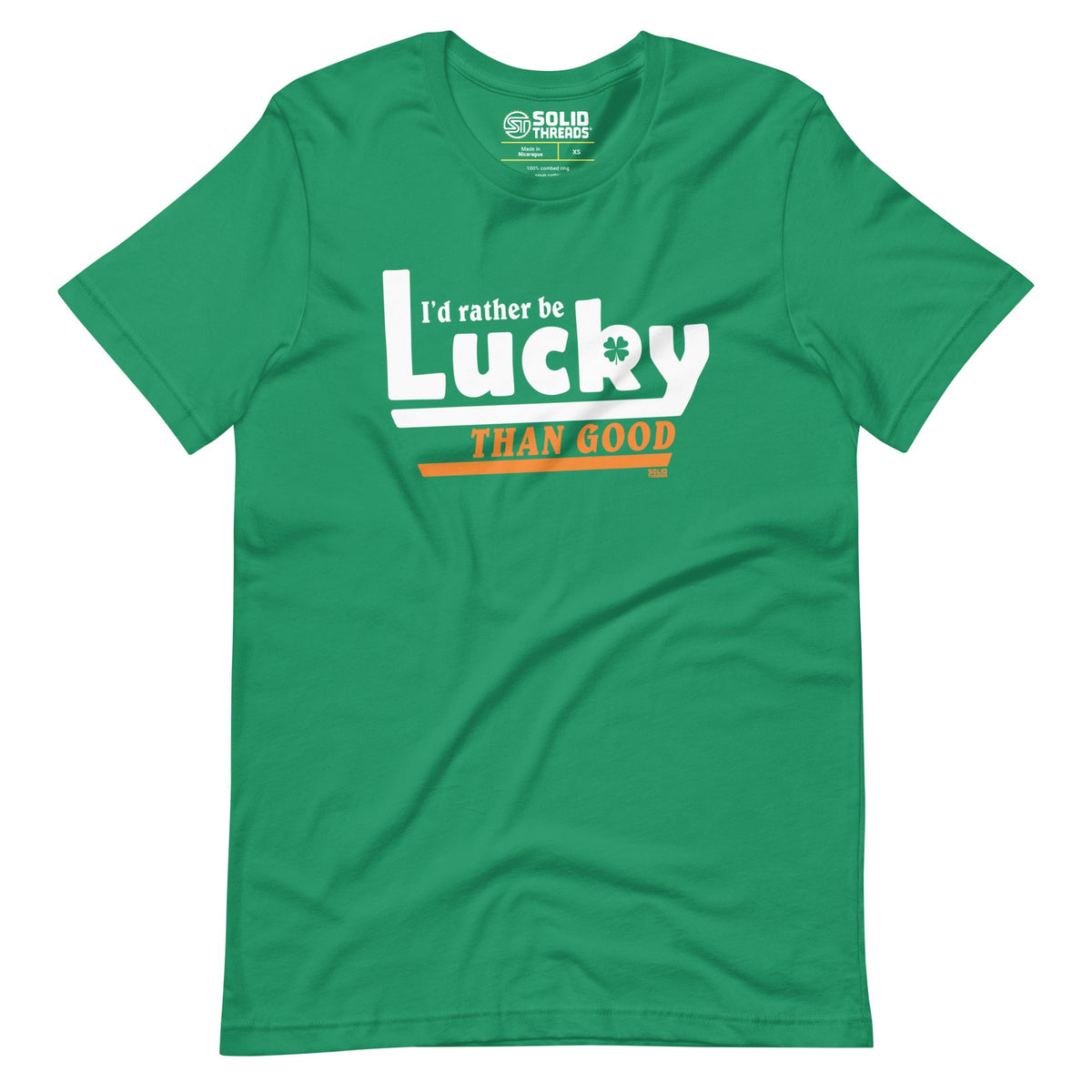 Men&#39;s Id Rather Be Lucky Than Good Vintage Soft Style T-Shirt | Funny St Paddys Tee | Solid Threads